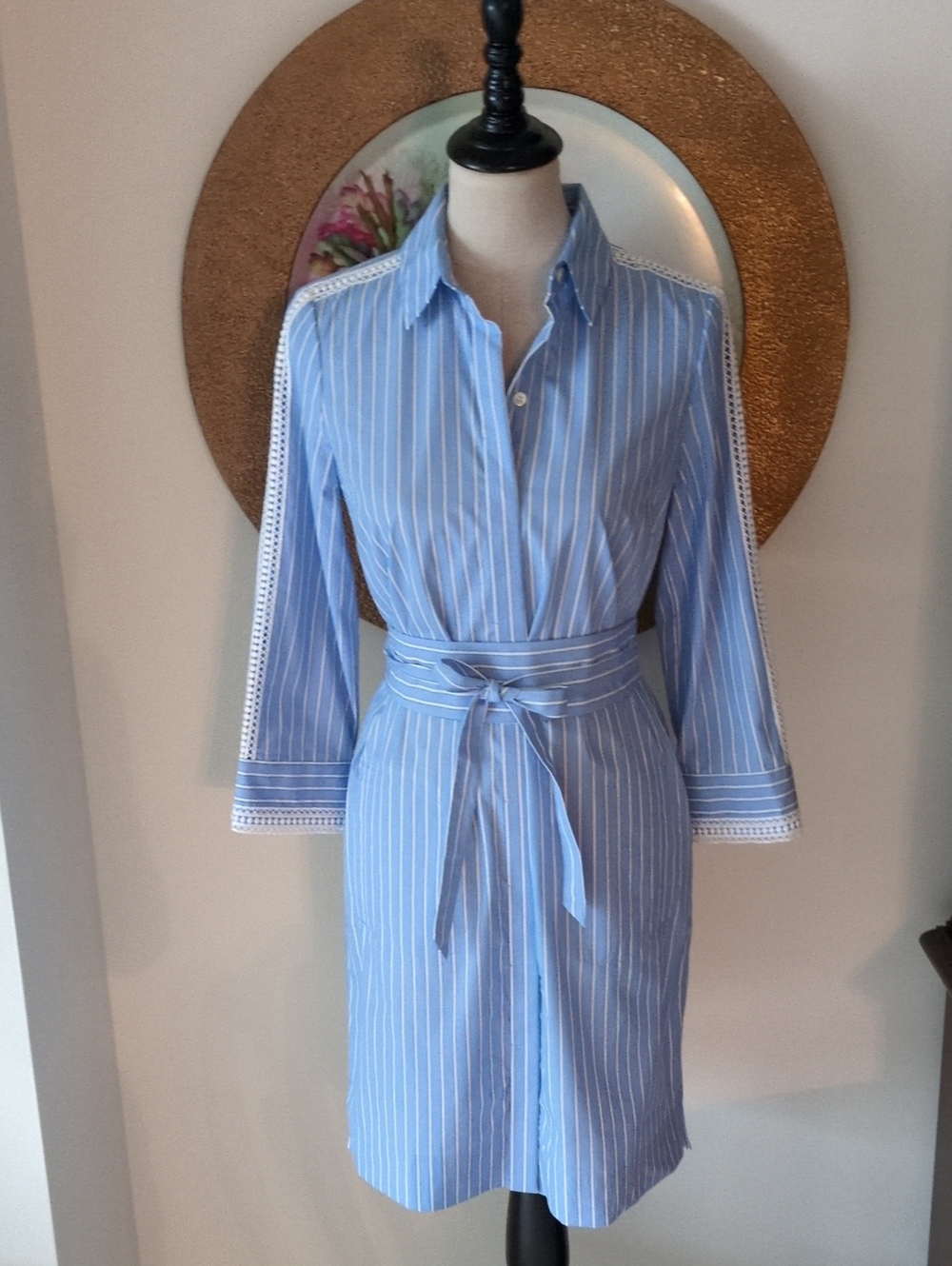Eycetera Blue Stripe Shirt Dress with Tie Waist